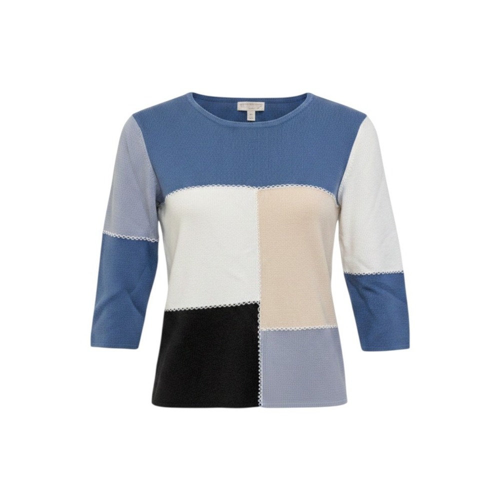VTG Designers Originals Sweater Blue Colorblock Patchwork Cotton Knit - Large